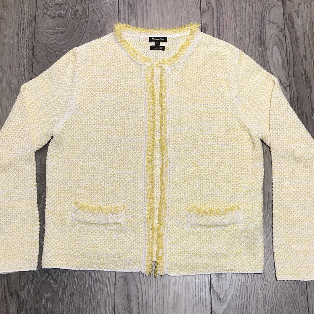 massimo dutti blazer women Size Large Yellow Italian Yarn Made In Spain